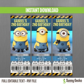 Minions Birthday Ticket Invitations (Lab Set)